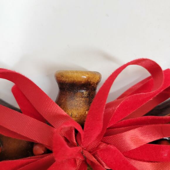 VINTAGE Wood Wreath 11" Brown Red‎ 3-D Accents Candle Holder Christmas Decor - Picture 15 of 16